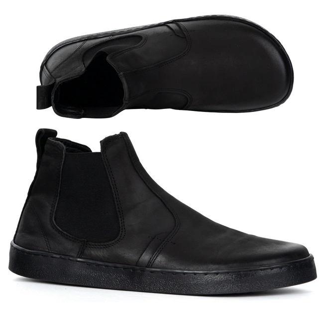 Męskie sztyblety skórzane barefoot - kolor czarny
